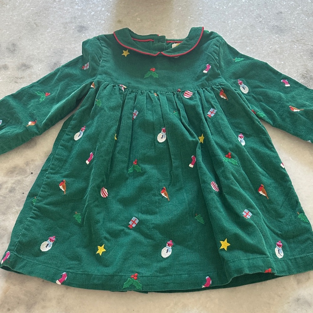 Baby Boden Green Dress with Festive Embroidery